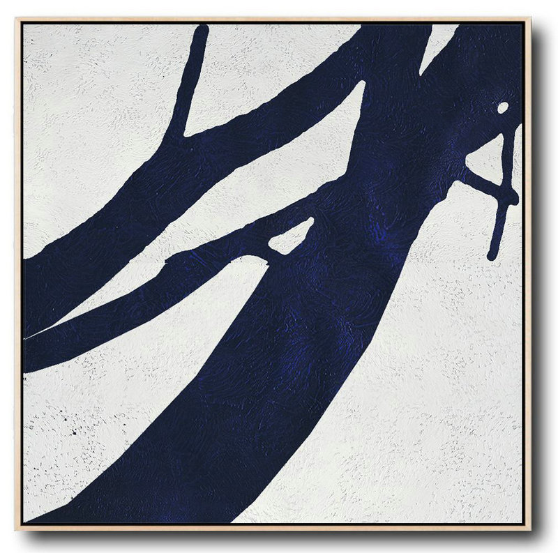 Buy Large Canvas Art Online - Hand Painted Navy Minimalist Painting On Canvas,Custom Canvas Wall Art #S3G7